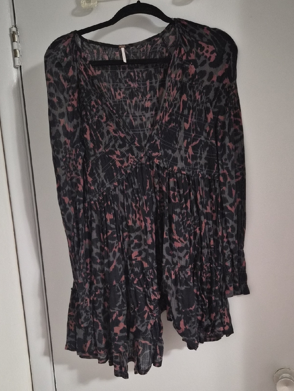 Free People Black and Mauve Leopard Print Long Sleeve Tunic